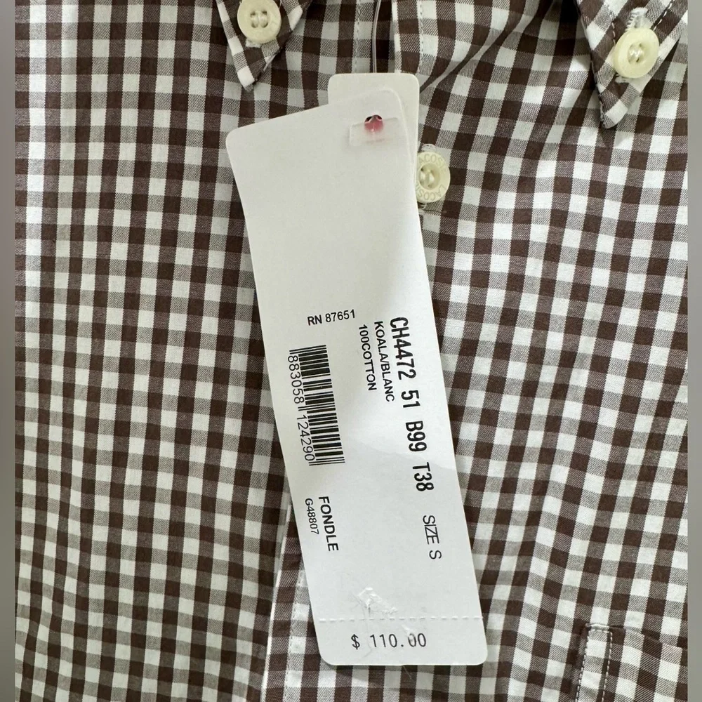 Lacoste Men's NWT Gingham 100% Cotton Button-Down Shirt in Brown and White - Picture 6 of 6